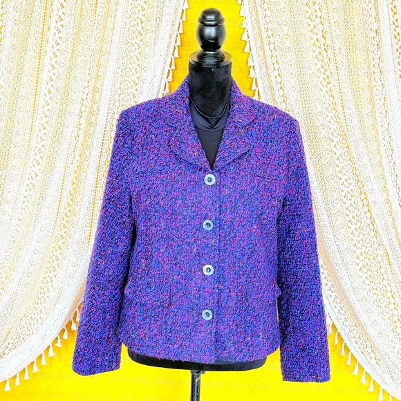Portrait Jackets & Blazers - VTG 90s Vibrant Purple Bouclé Tweed Blazer by Portrait Size L